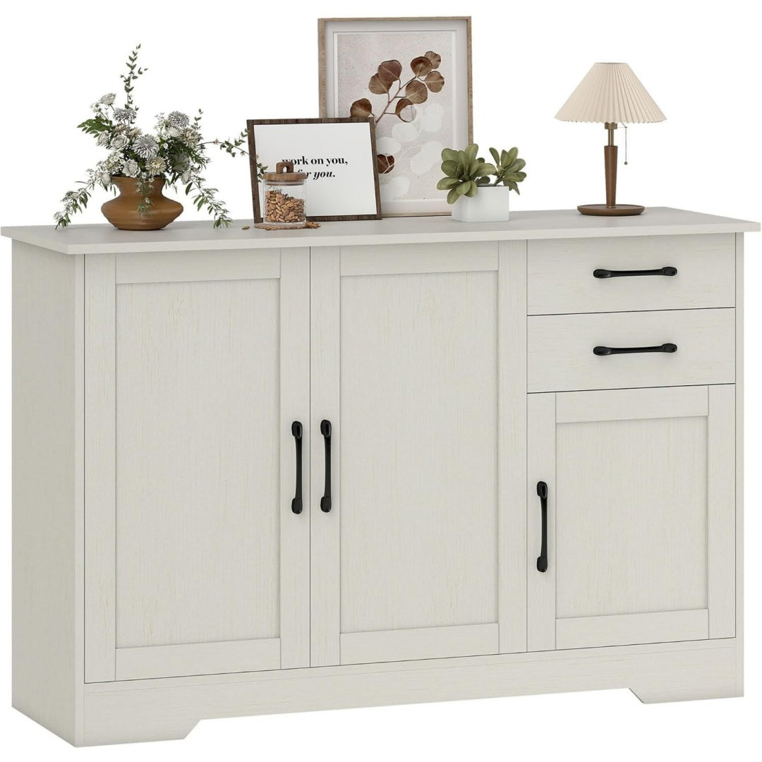 Armadio Credenza Cucina con 2 Cassetti 2 Armadietti 120x38x79 cm Crema