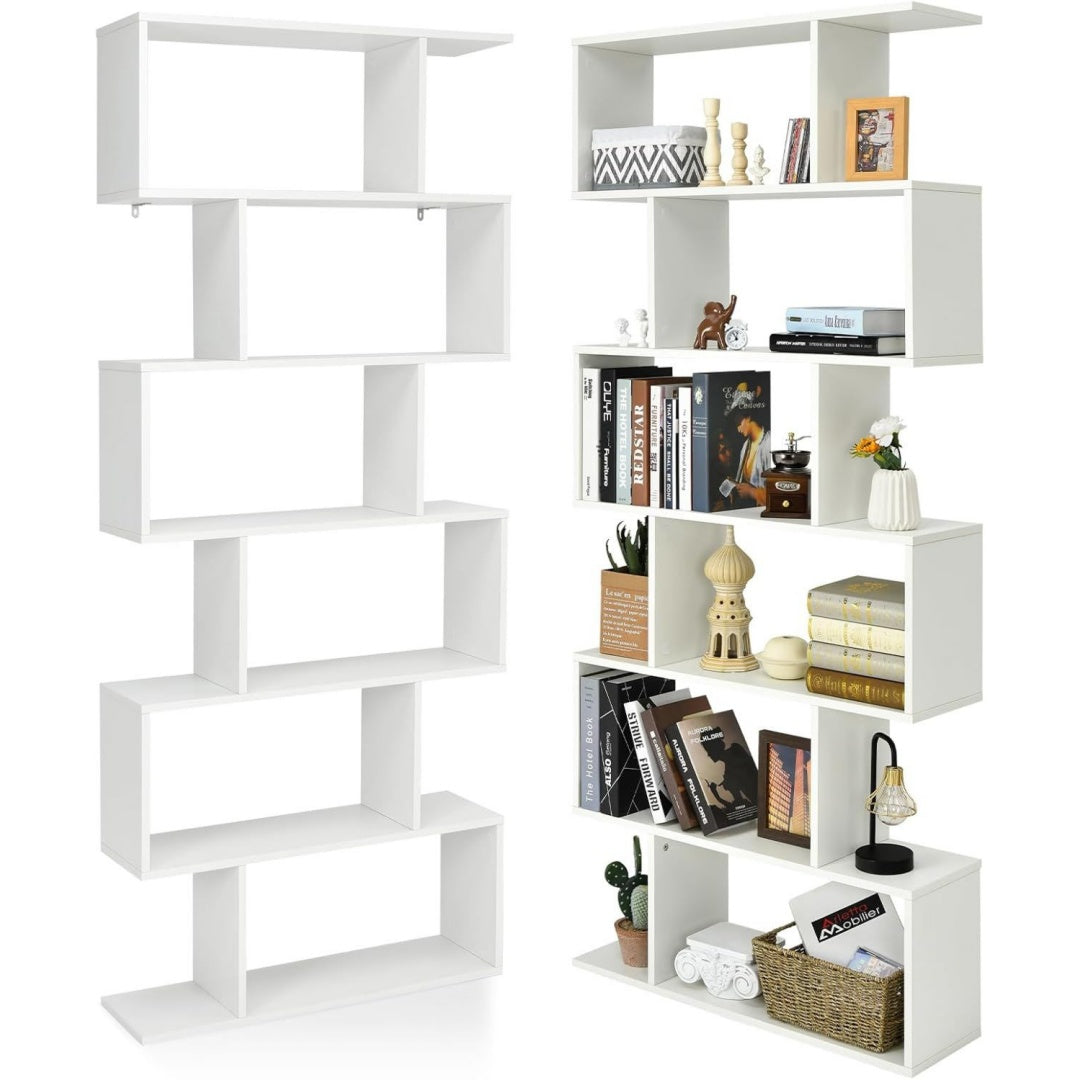 Libreria HOMASIS Libreria da Parete a 6 Livelli, Libreria Scaffale in Legno, Divisor