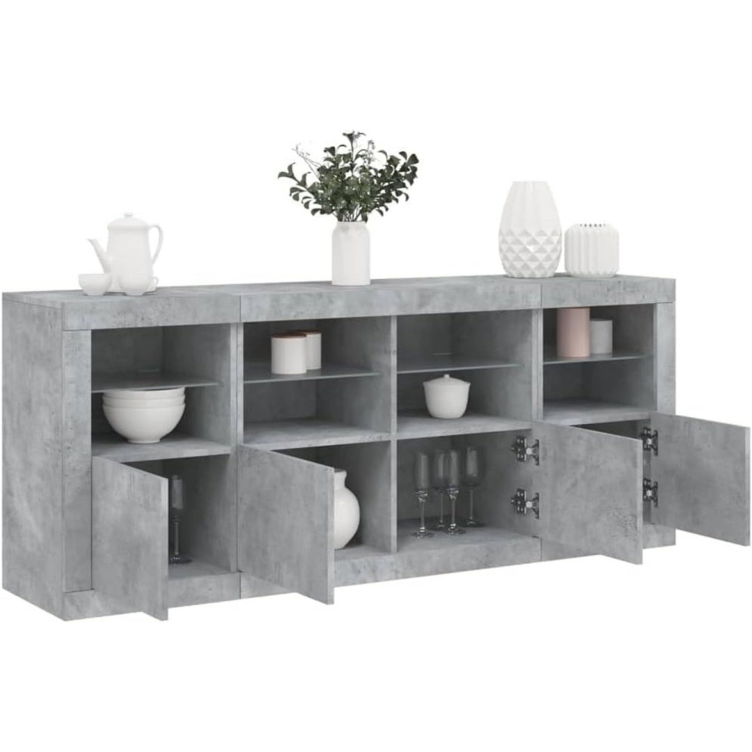 Armadio Casa Giardino Credenza con Luci LED Grigio Cemento 163x37x67 cm 163x37x67 cm