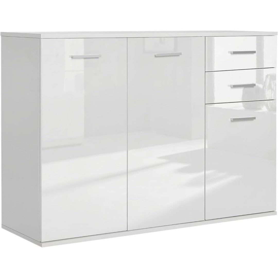 Armadio Credenza Soggiorno con 3 Armadietti, 106x35x76 cm, Bianco